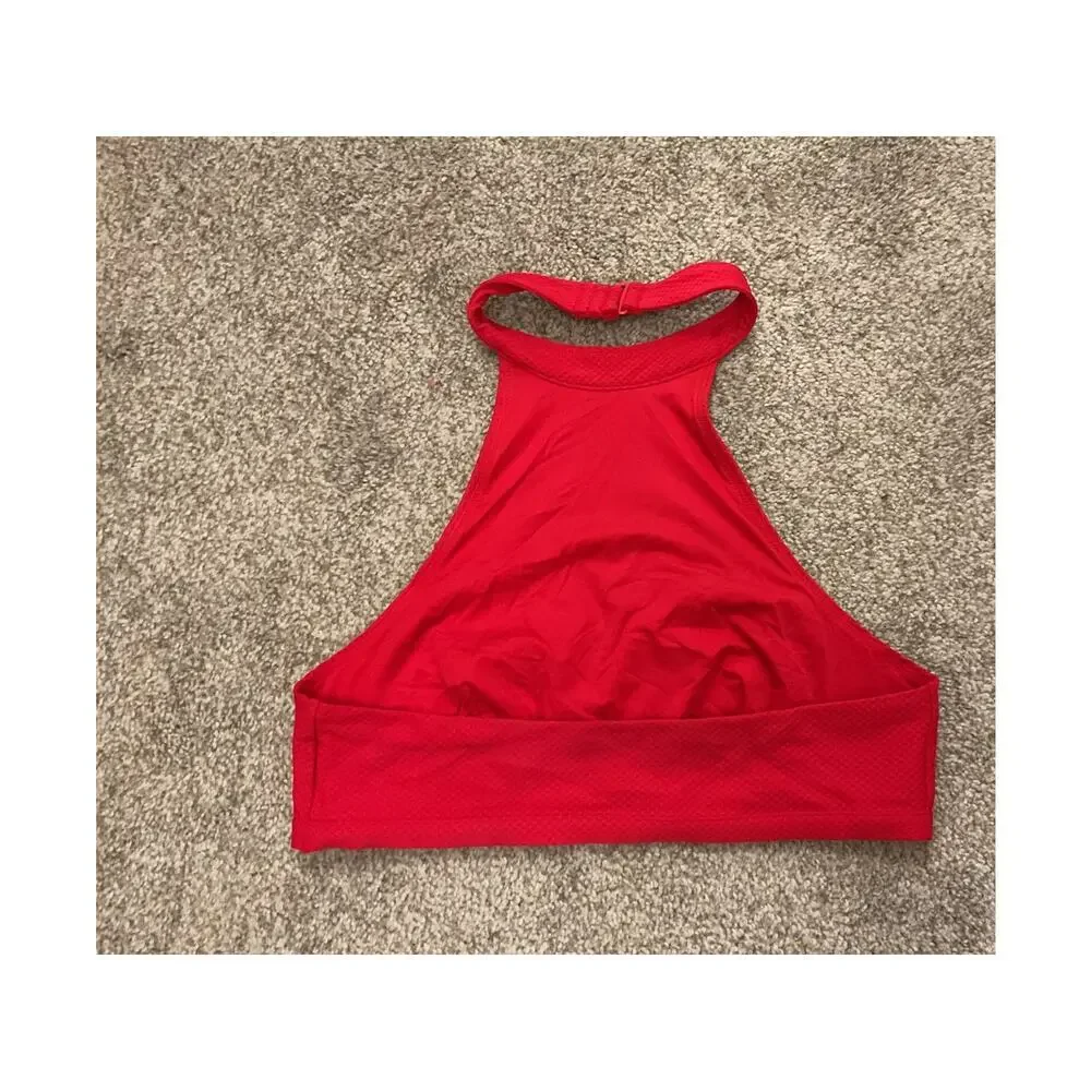 & Other Stories Red High Neck Halter Bikini Top Scandinavian Minimalist, sz 8